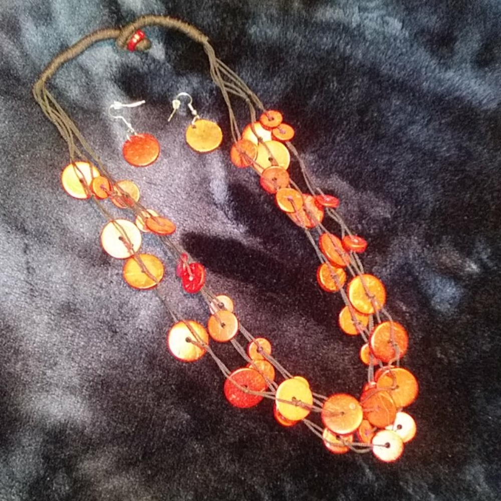 Red and Brown Rope Necklace & Earrings - Picture 2 of 2